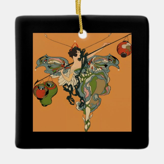 Ballerina Faerie With Lanterns Ceramic Ornament (Front)