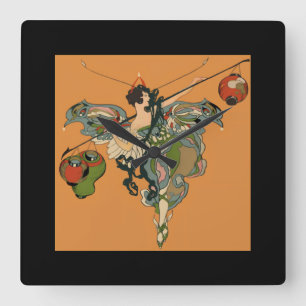 Ballerina Faerie With Lanterns Square Wall Clock