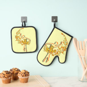 Ballerina Fire Gold Ballet Dancer Woman Oven Mitt & Pot Holder Set