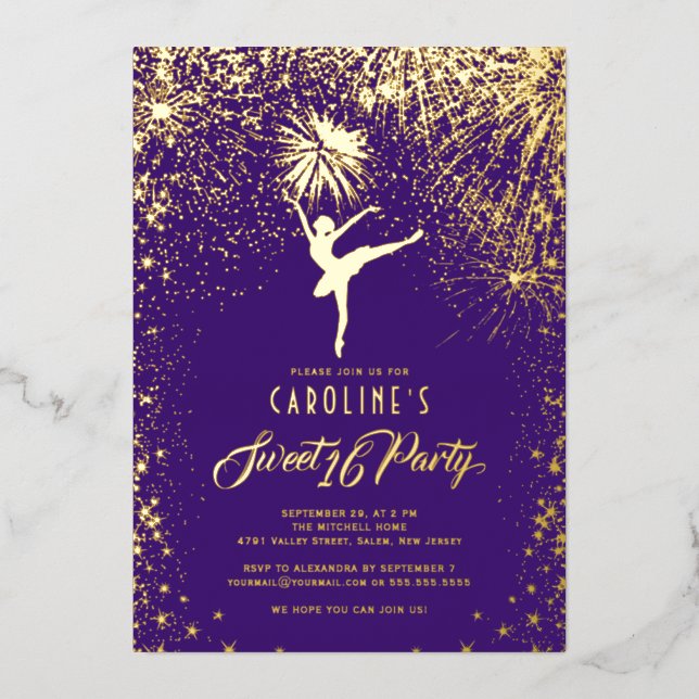 Ballerina Fireworks Elegant Sweet 16 Purple Gold (Front)