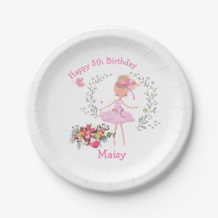 Ballerina Floral Design Birthday Party Paper Plate