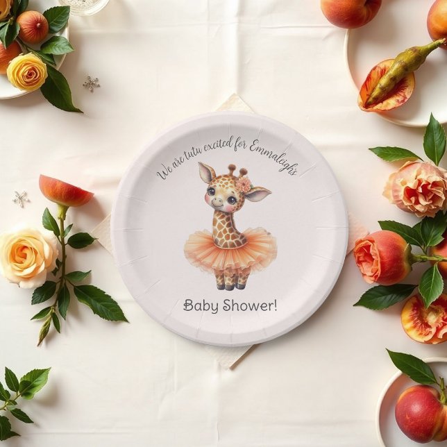 Ballerina Giraffe Tutu Excited Baby Girl Shower Paper Plate (Creator Uploaded)