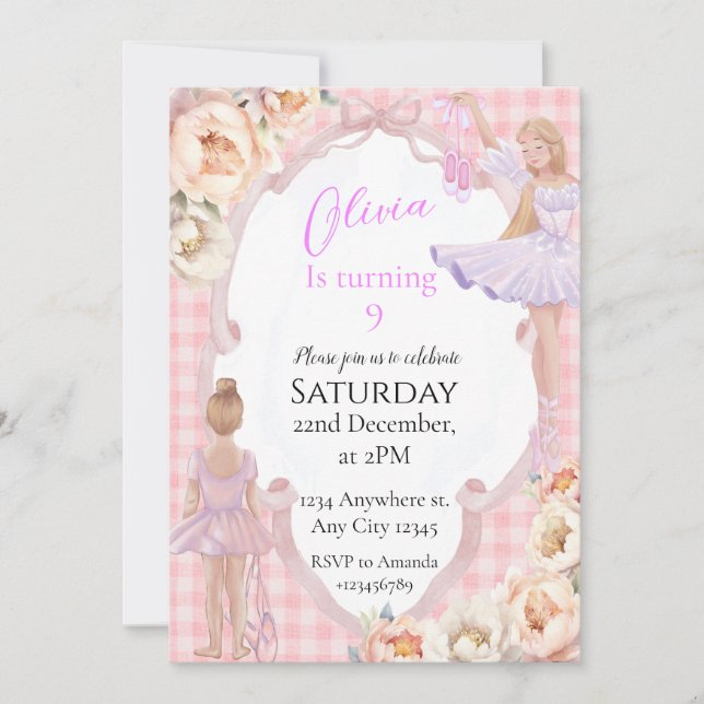Ballerina Girl Birthday Party Invitation (Front)