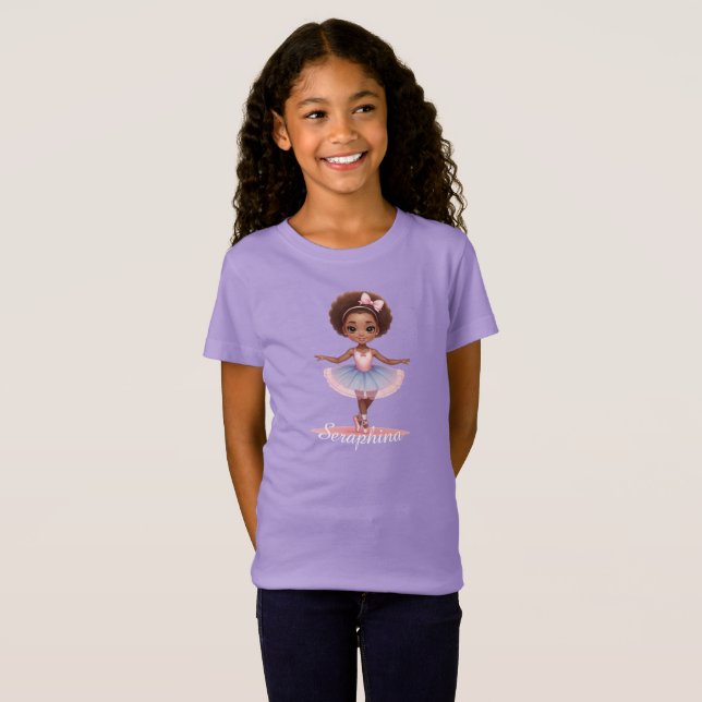 Ballerina Girl Blue Pink Dress Custom Name T-Shirt (Front Full)