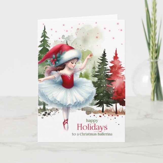 Ballerina Girl Christmas Ballet in Winter Forest Holiday Card (Front)
