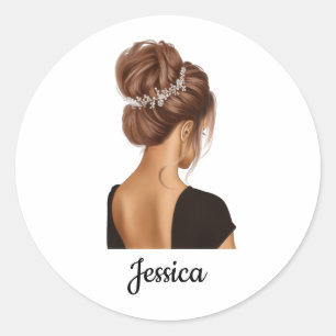 Ballerina Girl in Black Personalised Custom  Classic Round Sticker