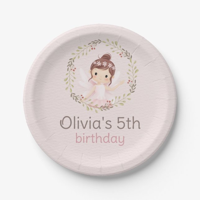 Ballerina Girl in Pink Dress Birthday Baby Shower Paper Plate (Front)