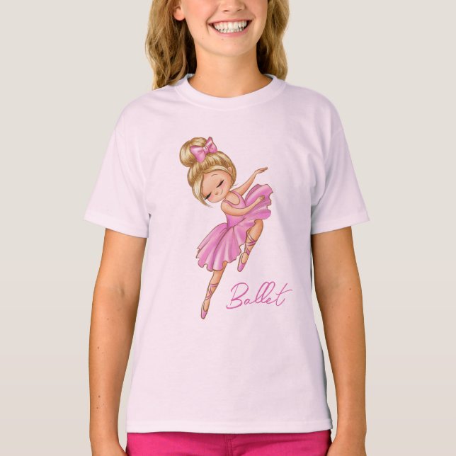 Ballerina Girl Pink, Purple Pretty Ballet Dance T-Shirt (Front)