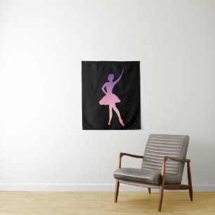 Ballerina girl silhouette pink purple  tapestry