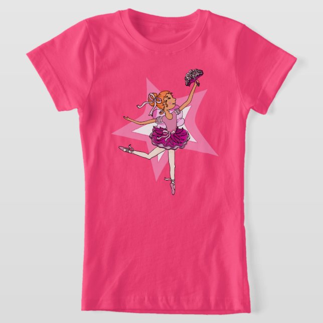 Ballerina girl star pink with red hair shirt (Laydown)