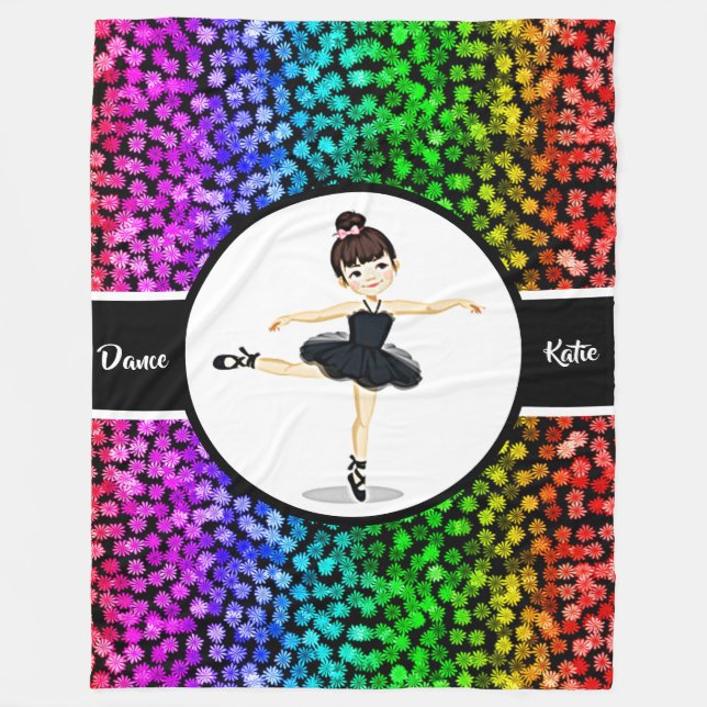 Ballerina Girls Colourful Flowers Dance Ballet Fleece Blanket (Front)