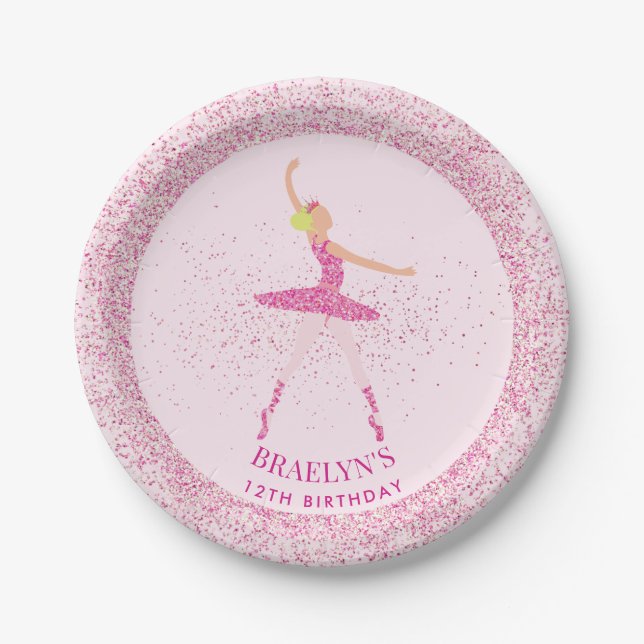 Ballerina Glitter Confetti Birthday Design Paper Plate (Front)