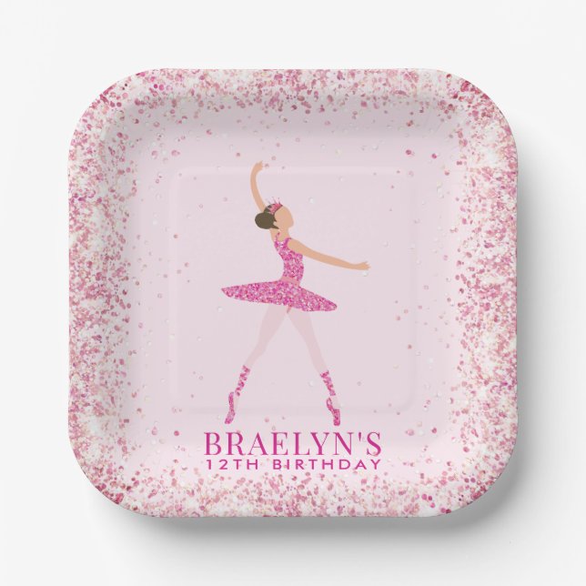 Ballerina Glitter Confetti Birthday Design Paper Plate (Front)