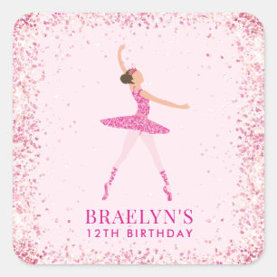 Ballerina Glitter Confetti Birthday Design Square Sticker