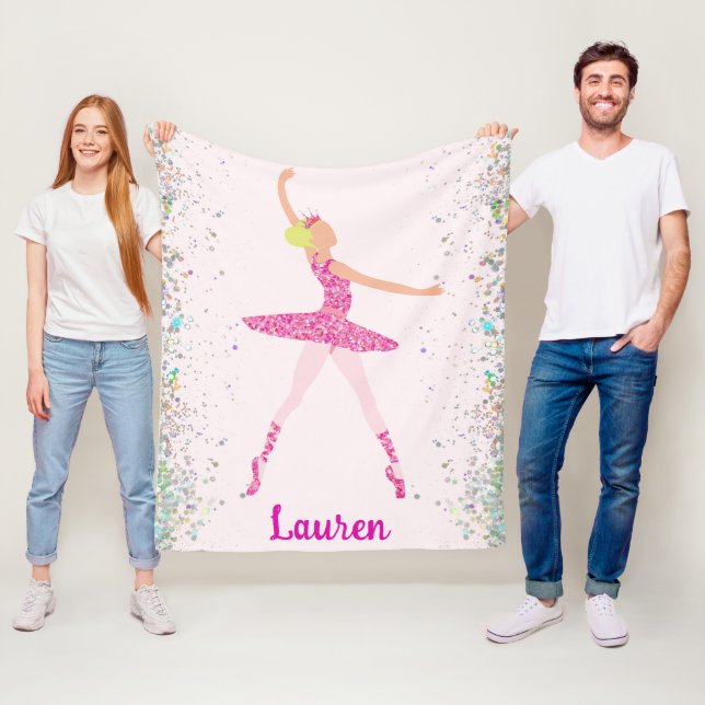 Ballerina Glitter Confetti Personalised Design Fleece Blanket (In Situ)