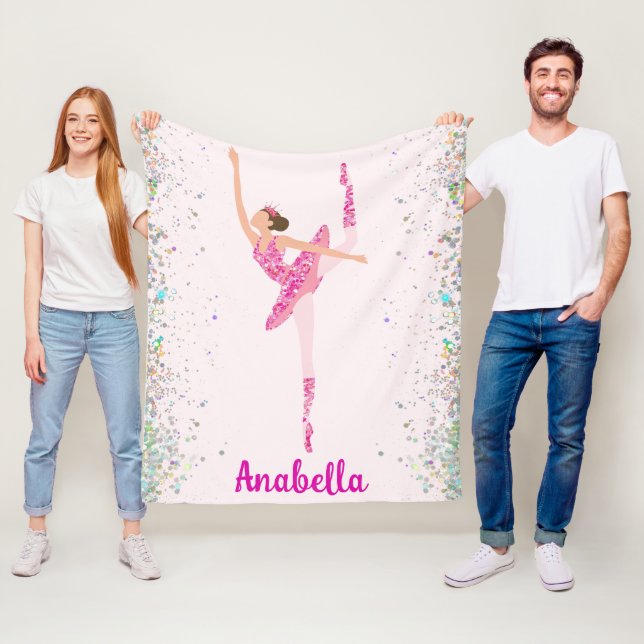Ballerina Glitter Confetti Personalised Design Fleece Blanket (In Situ)