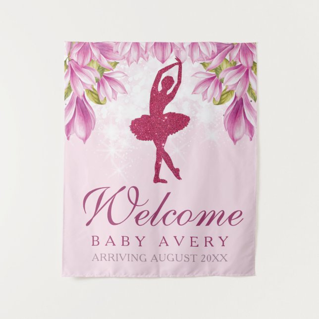 Ballerina Glitter Welcome Baby Baby Shower Tapestry (Front)