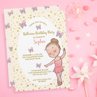 Ballerina Gold Sparkles Birthday Party Invitation