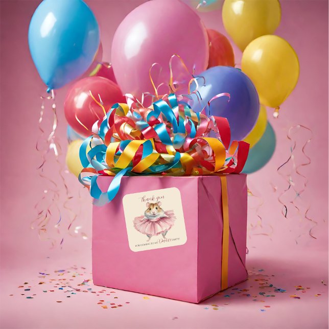 Ballerina Hamster Birthday Dance Party Thank You Square Sticker (Creator Uploaded)