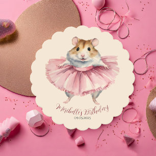 Ballerina Hamster Girl Birthday Paper Coaster
