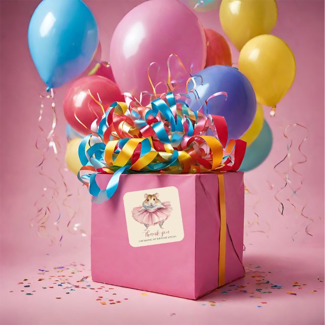 Ballerina Hamster Girl Birthday Thank You Square Sticker (Creator Uploaded)
