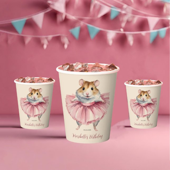 Ballerina Hamster Girls Birthday Dance Party Paper Cups (Creator Uploaded)