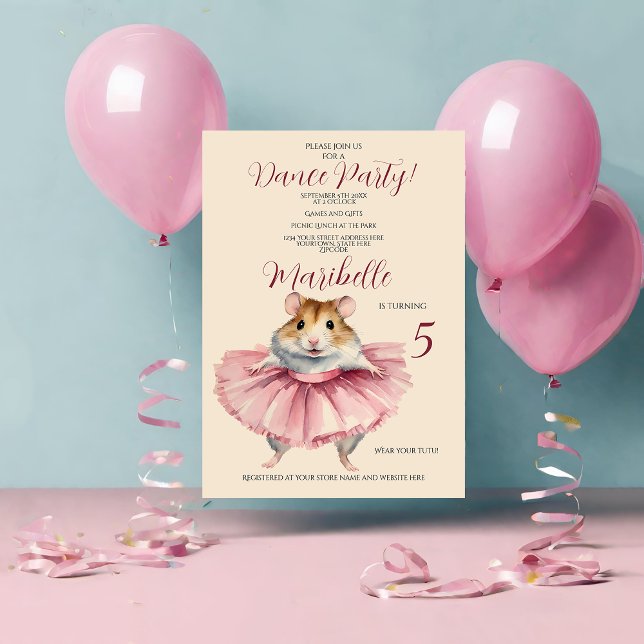 Ballerina Hamster Girls Birthday Party  Invitation (Creator Uploaded)