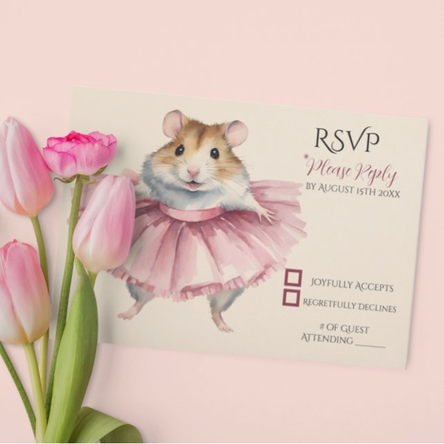 Ballerina Hamster Girls Birthday RSVP Card (Creator Uploaded)