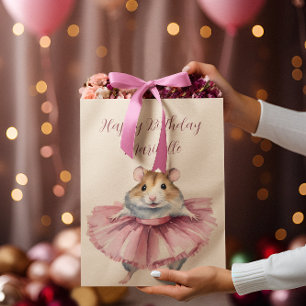 Ballerina Hamster Girls Personalised Birthday Medium Gift Bag