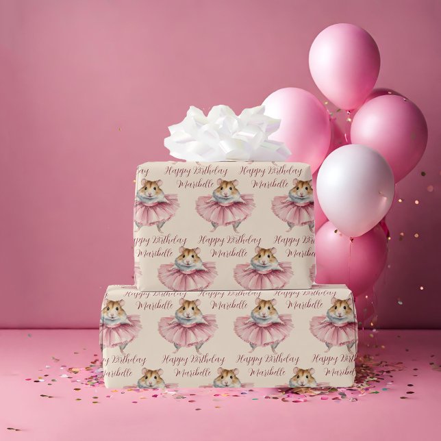 Ballerina Hamster Girls Personalised Birthday Wrapping Paper (Creator Uploaded)