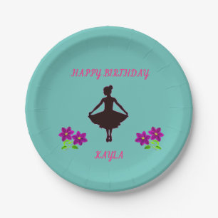 Ballerina Happy Birthday Floral Paper Plate