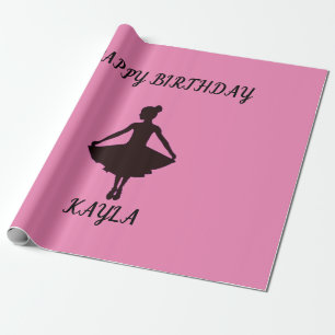 Ballerina happy birthday wrapping paper with name.