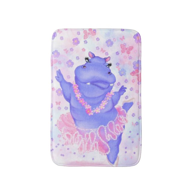 Ballerina Hippo Funny Bath Mat Happy Ballet Dancer (Front Vertical)