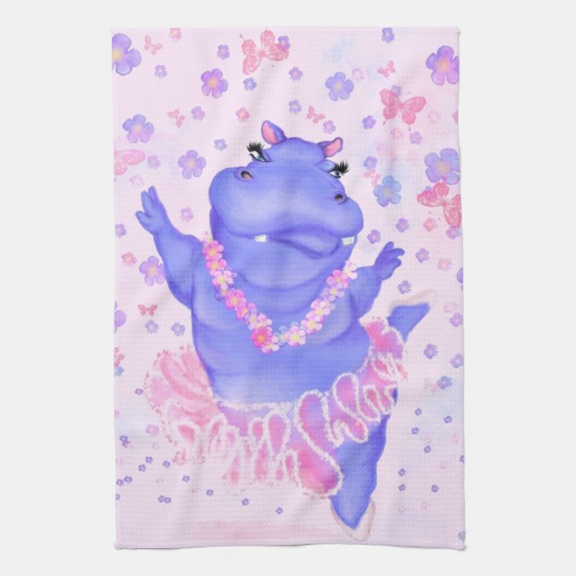 Ballerina Hippo Funny Kitchen Towel Ballet Dancer (Vertical)