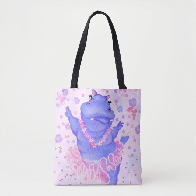 Ballerina Hippo Tote Bag Happy Ballet Dancer (Front)