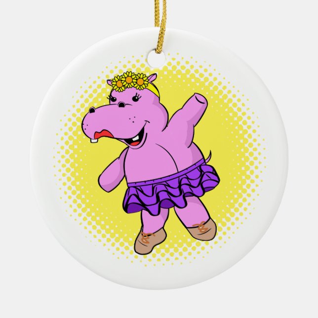 Ballerina Hippo With Tutu Ceramic Tree Decoration (Front)