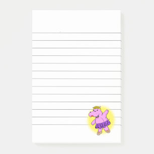 Ballerina Hippo With Tutu Lined Post-it Notes