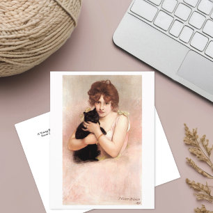 Ballerina Holding Black Cat Belleuse Postcard
