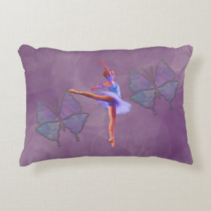 Ballerina in Arabesque Position in Purple and Blue Decorative Cushion