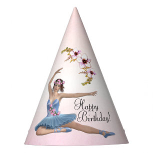 Ballerina in Blue Happy Birthday on Pink Party Hat