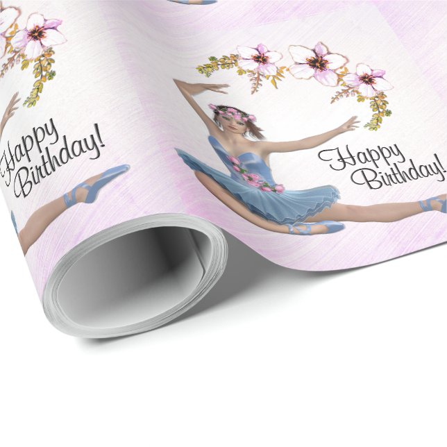 Ballerina in Blue on Pink Personalise Birthday  Wrapping Paper (Roll Corner)