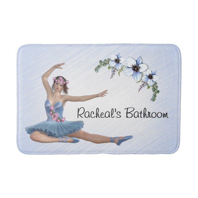Ballerina in Blue Personal Name Bath Mat (Front)