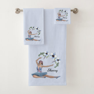 Ballerina in Blue Personal Name Bath Towel Set