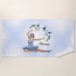 Ballerina in Blue Personal Name Beach Towel