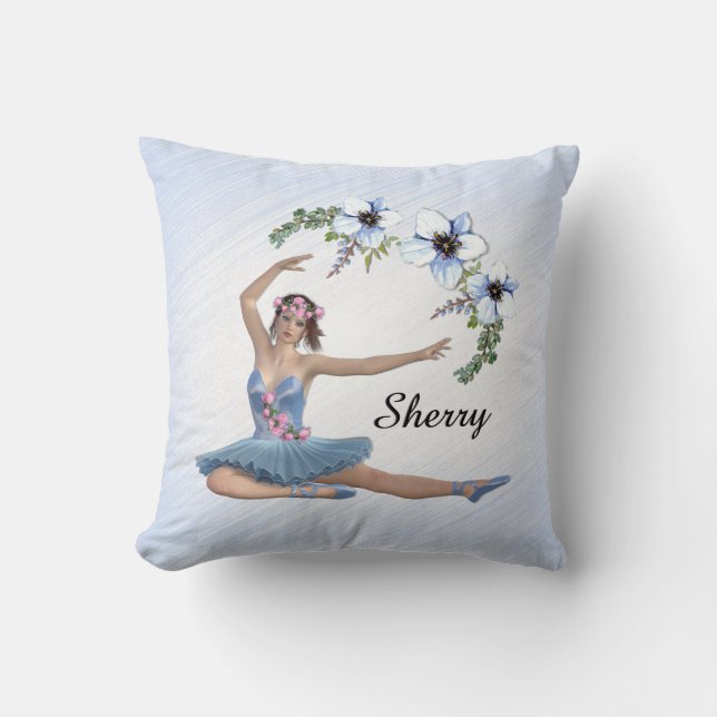 Ballerina in Blue Personal Name Cushion (Front)