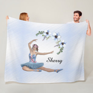 Ballerina in Blue Personal Name Fleece Blanket
