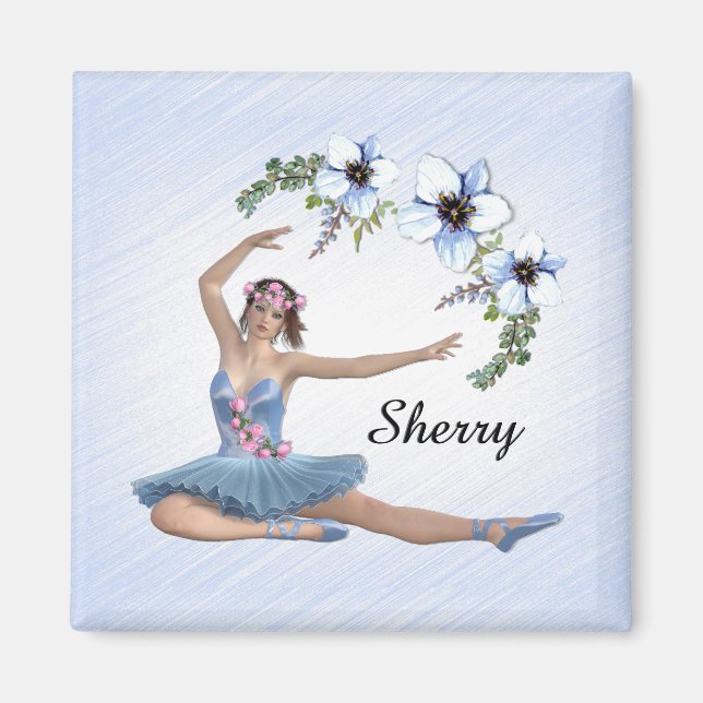 Ballerina in Blue Personal Name Magnet (Front)