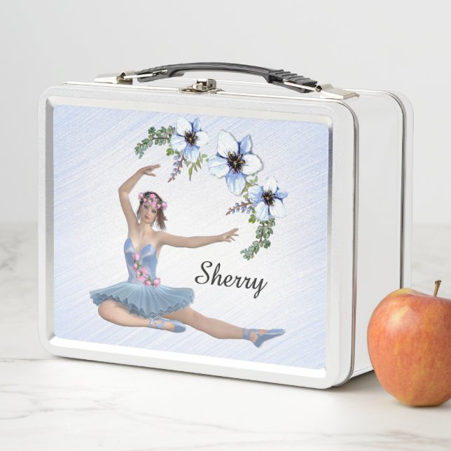 Ballerina in Blue Personal Name Metal Lunch Box (In Situ)