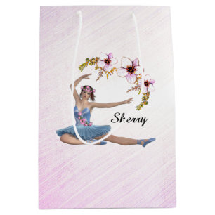 Ballerina in Blue Personal Name on Pink Medium Gift Bag