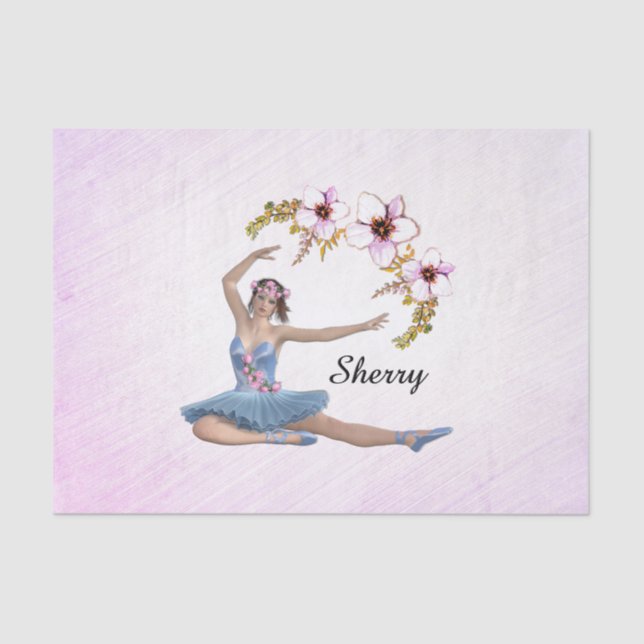 Ballerina in Blue Personal Name on Pink Tissue Paper (Front)